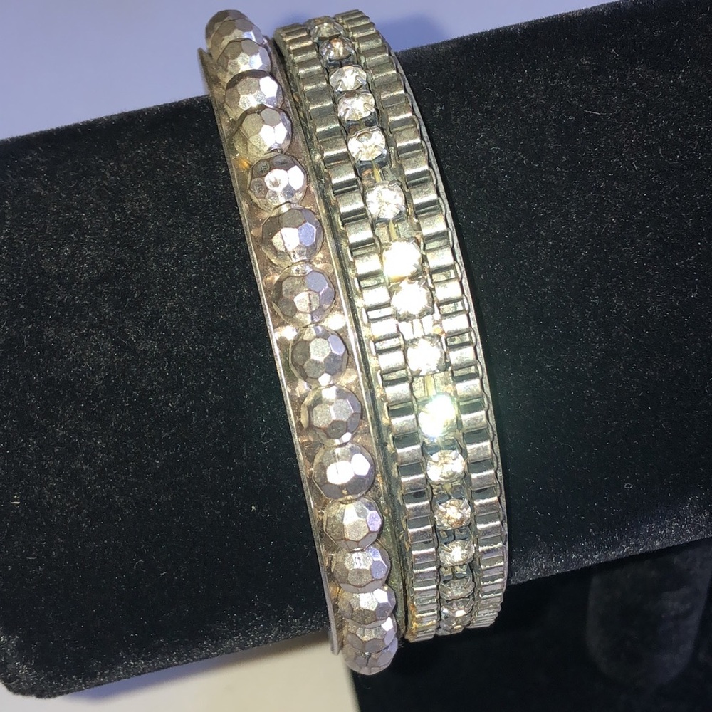 Silver Tone Rhinestone Stackable Bangle Bracelet Bundle - Picture 5 of 8